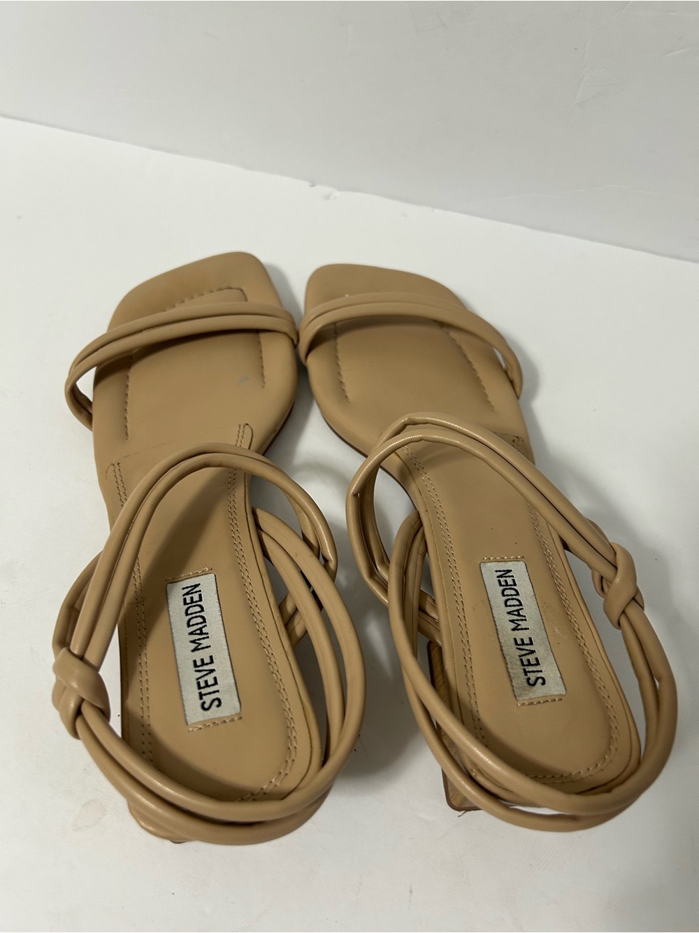 Steve Madden Hattie Square-Toe Block Heel Nude/Tan double toe straps Size 8 - Picture 4 of 9